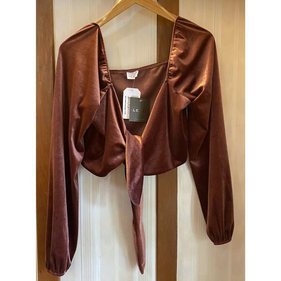 NWT LE LIS Collection Velvet Top Women’s Large Mauve Tie Shirt - Picture 1 of 6